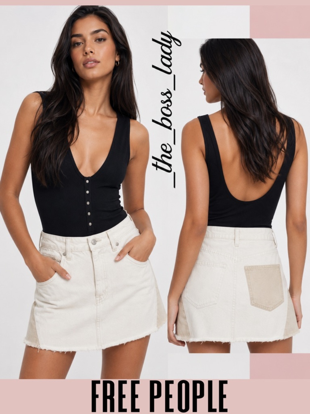 Free People mini skirt denim patched boho summer casual 26